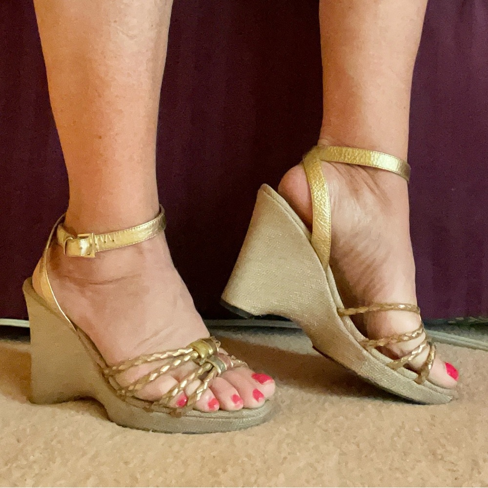 Gold Strappy Wedge Sandals